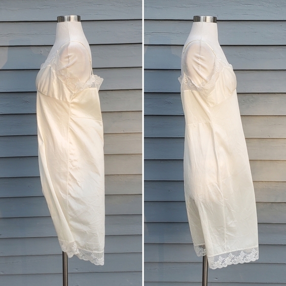 Vintage 70s White Nylon Satin Sexy Lace Trim Mini Slip Dress Chemise Nightie Lg - Picture 2 of 7